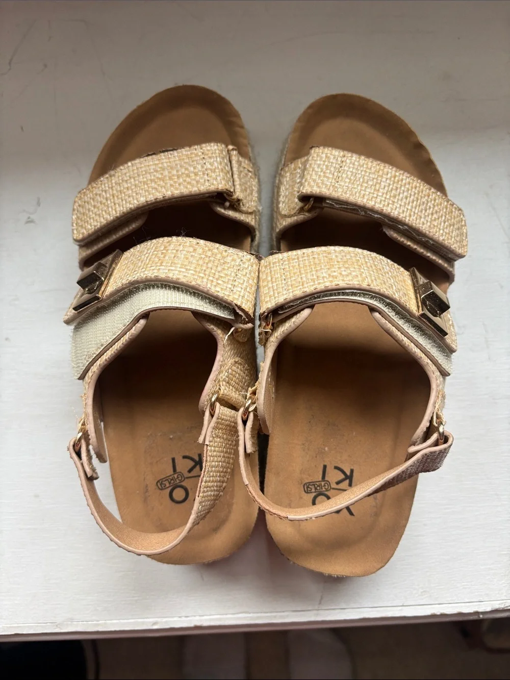 Yoki Beige Woven Platform Sandals with Buckle Straps